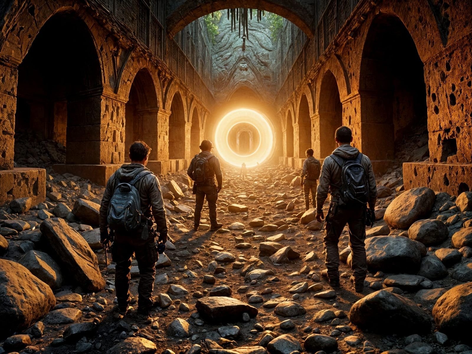 Explorers Find Glowing Relic: Cinematic Film Still