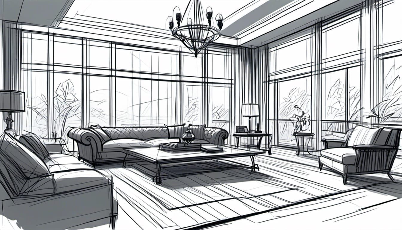 Disney Style Living Room Interior Pencil Sketch
