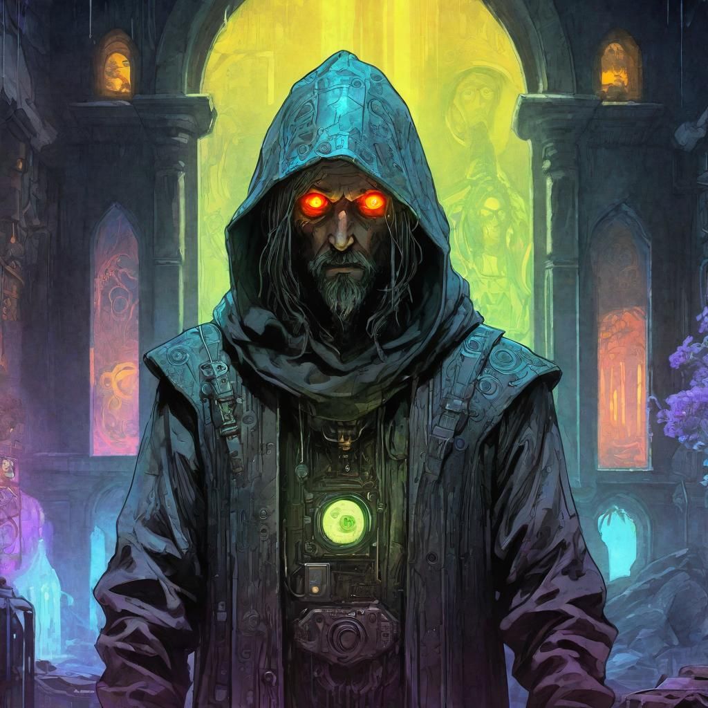 Cyberpunk Horror Figure with CRT Monitor Face