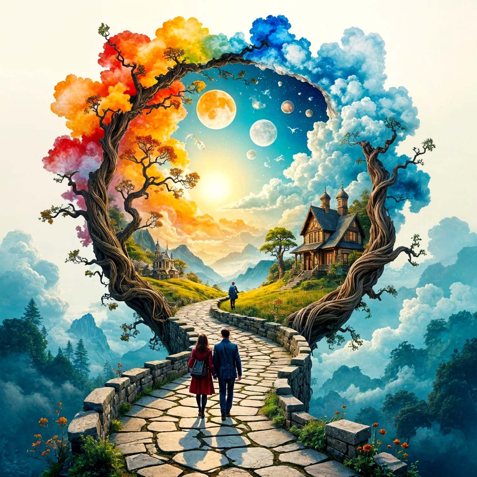 Dreamscape Stargate with Winding Path, Alcohol Ink Art