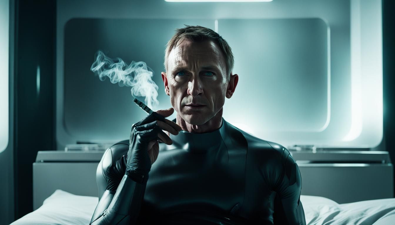 Cybernetic Daniel Craig in Futuristic Hospital Room
