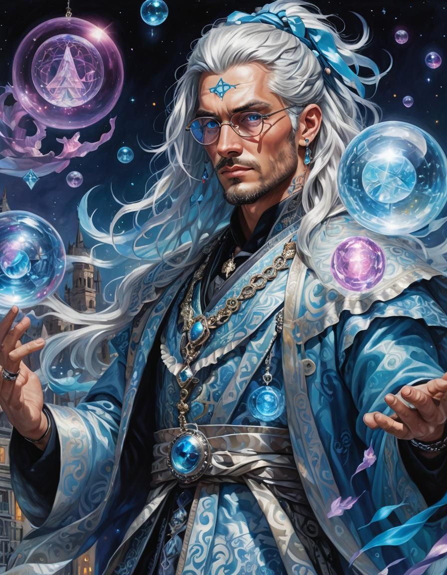 Magical Man with Glowing Eyes in Anime Style