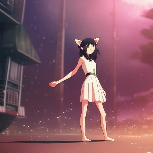 Catgirl Playing: Studio Ghibli Anime Key Visual
