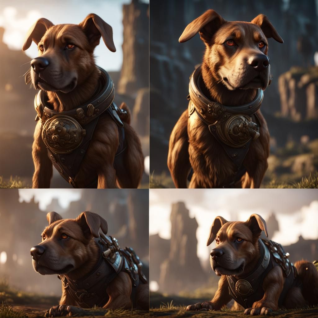 Three-Headed Dog in 3D Game Cinematic Style