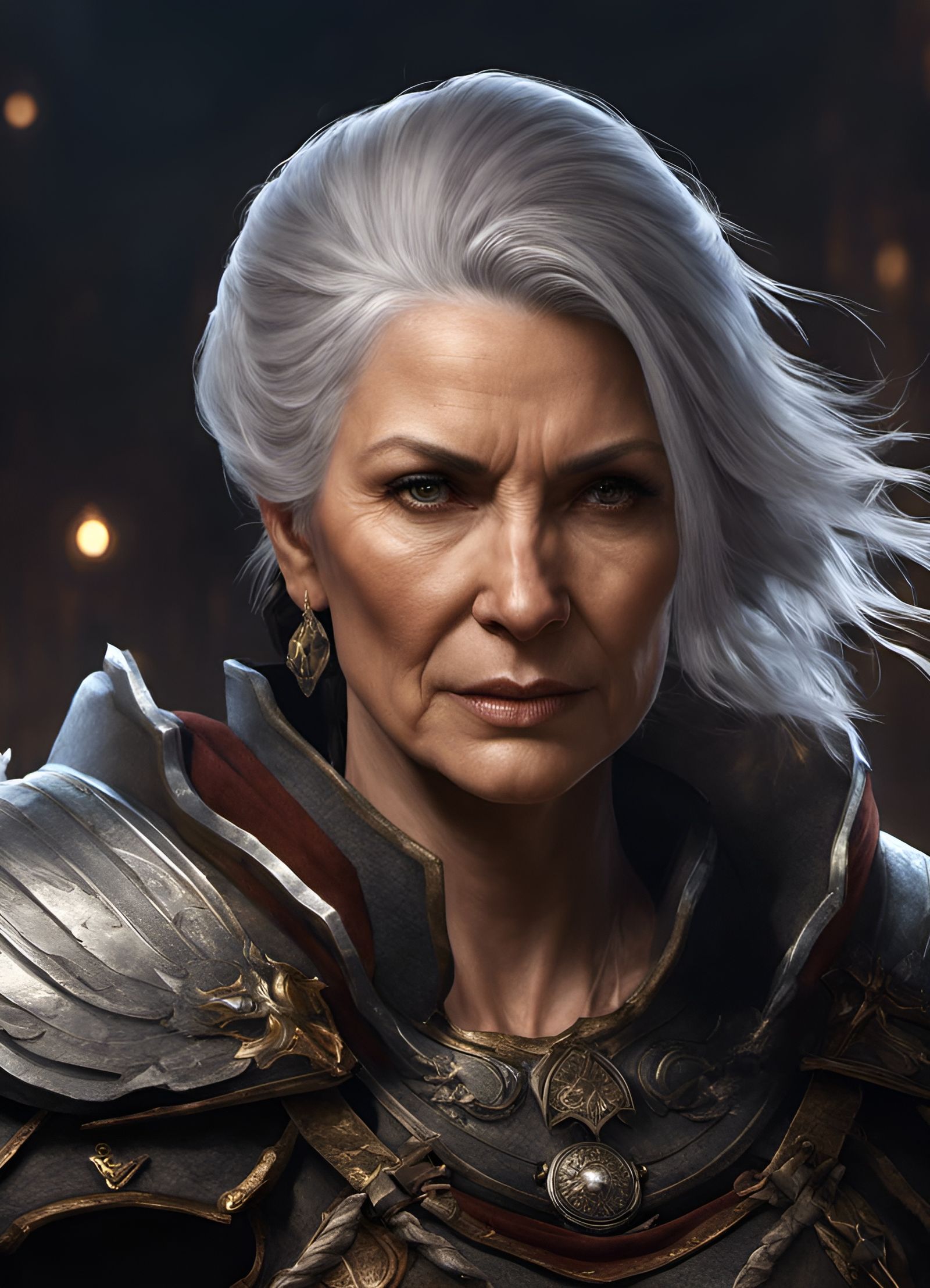 Detailed Portrait of an Elderly Female Warrior