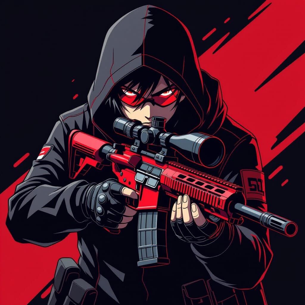 Custom Red and Black Sniper Rifle with Shadowy Figure
