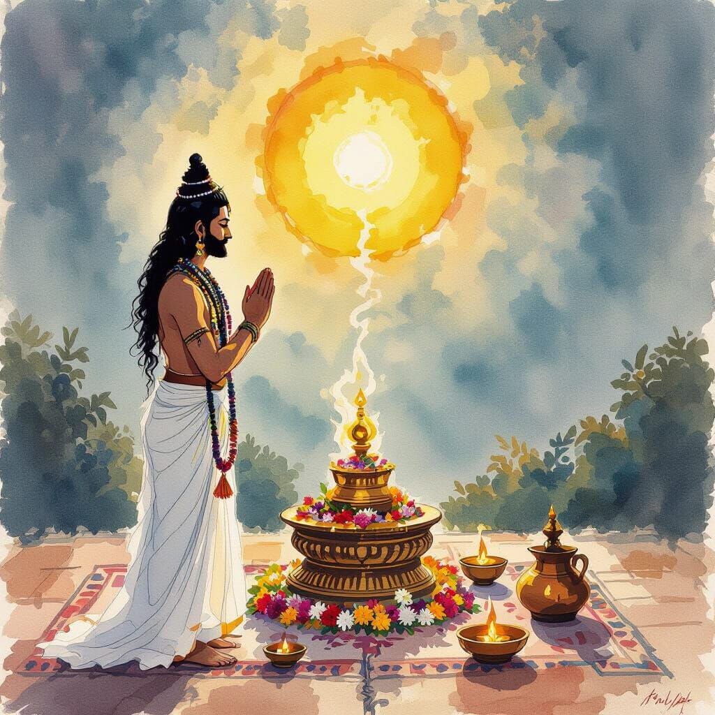 Tamil Devotee in Watercolor Style Inspired by Matisse