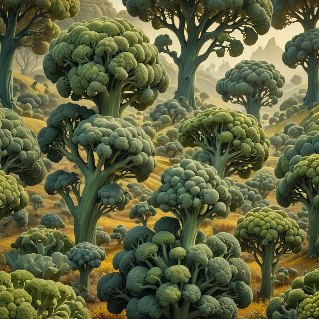 Surreal Broccoli Forest in Salvador Dali Style