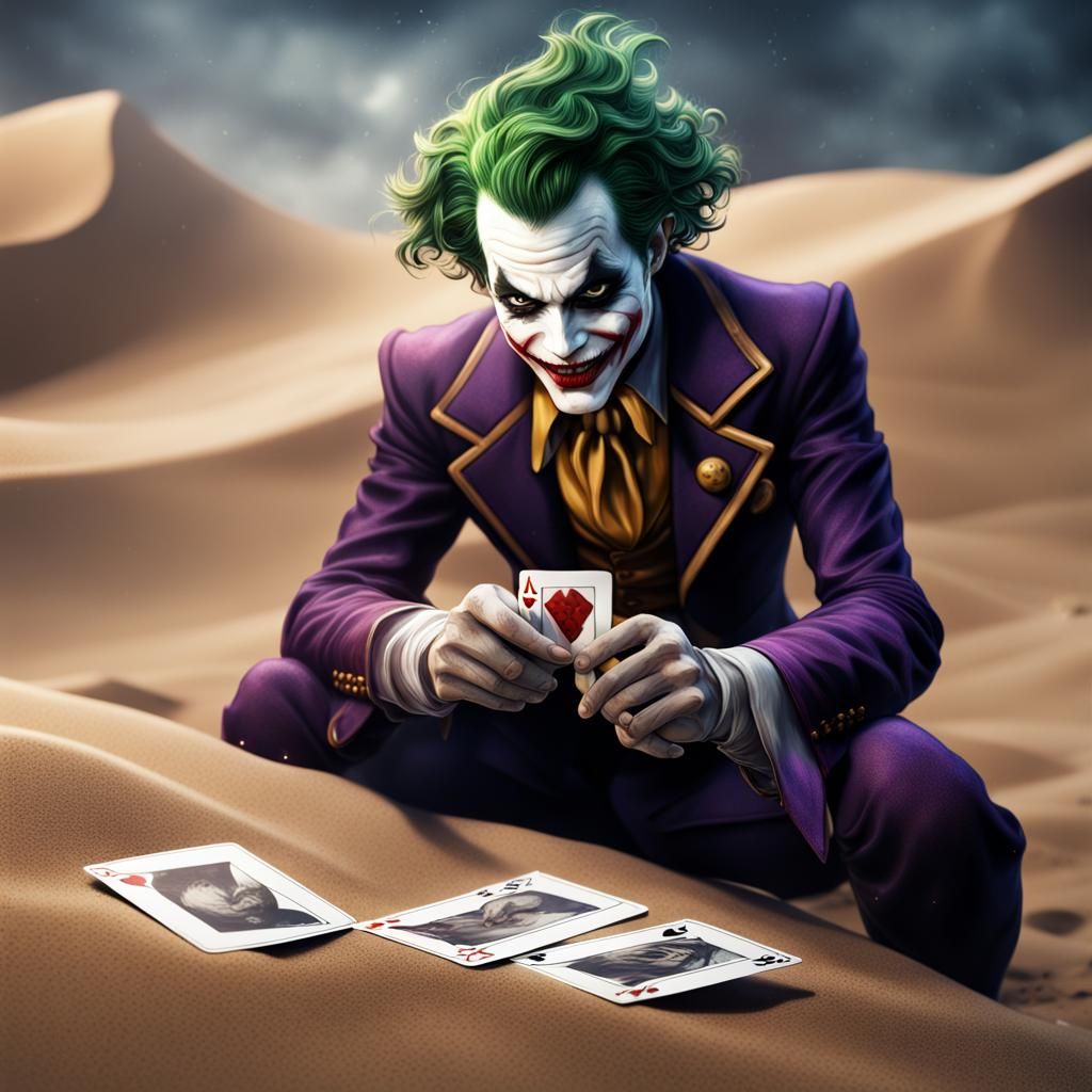 Joker Card on Sand in Detailed Matte Painting