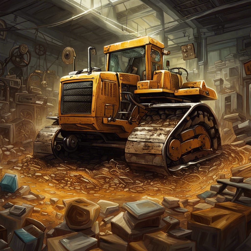 Smiling Bulldozer Artwork Inspired by Contemporary Artists