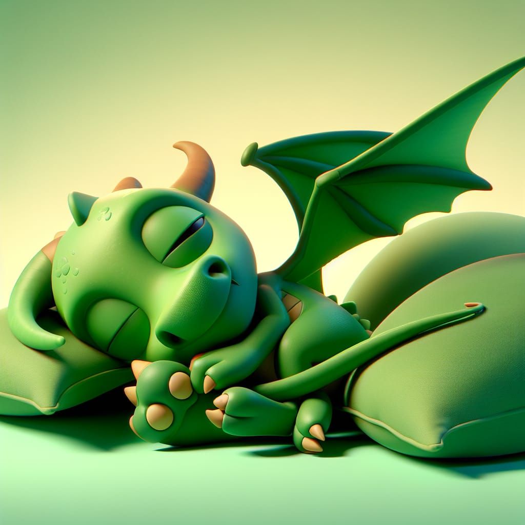 Playful Green Dragon Slumber
