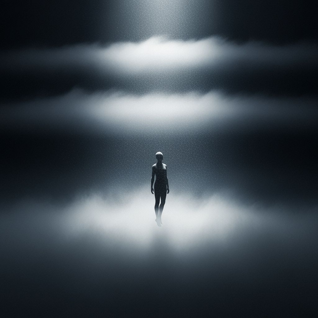 Ethereal Figure Enveloped in Fog, in Futuristic Style