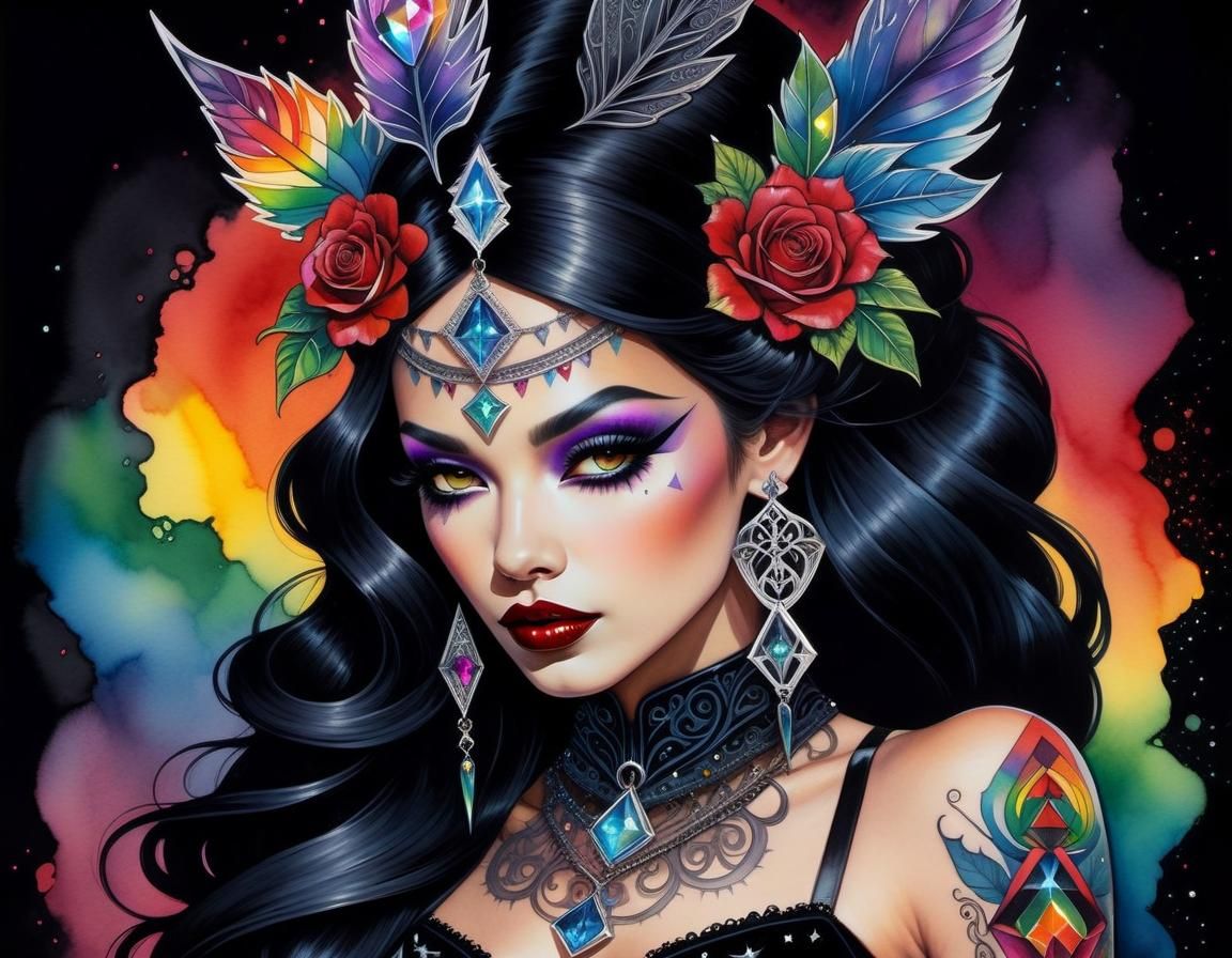 Mysterious Figures in Watercolour with Gothic Pinup Style