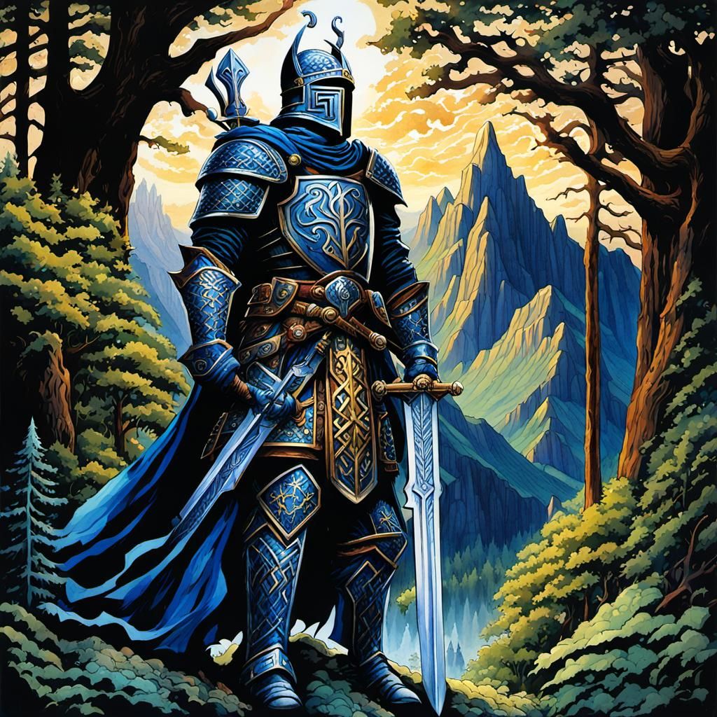 Majestic Knight in Watercolor, Gothic Style