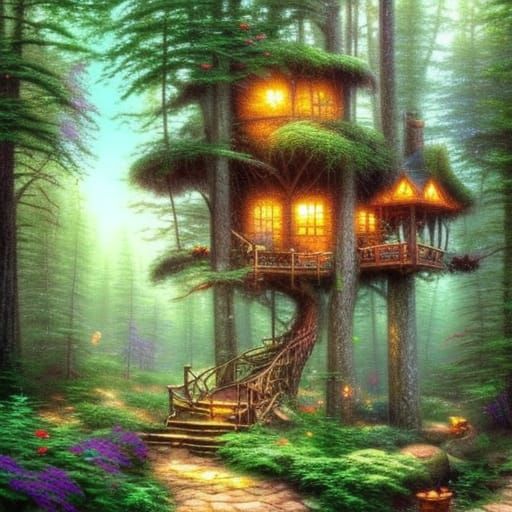 Ethereal Forest Treehouse: A Fantasy Scene