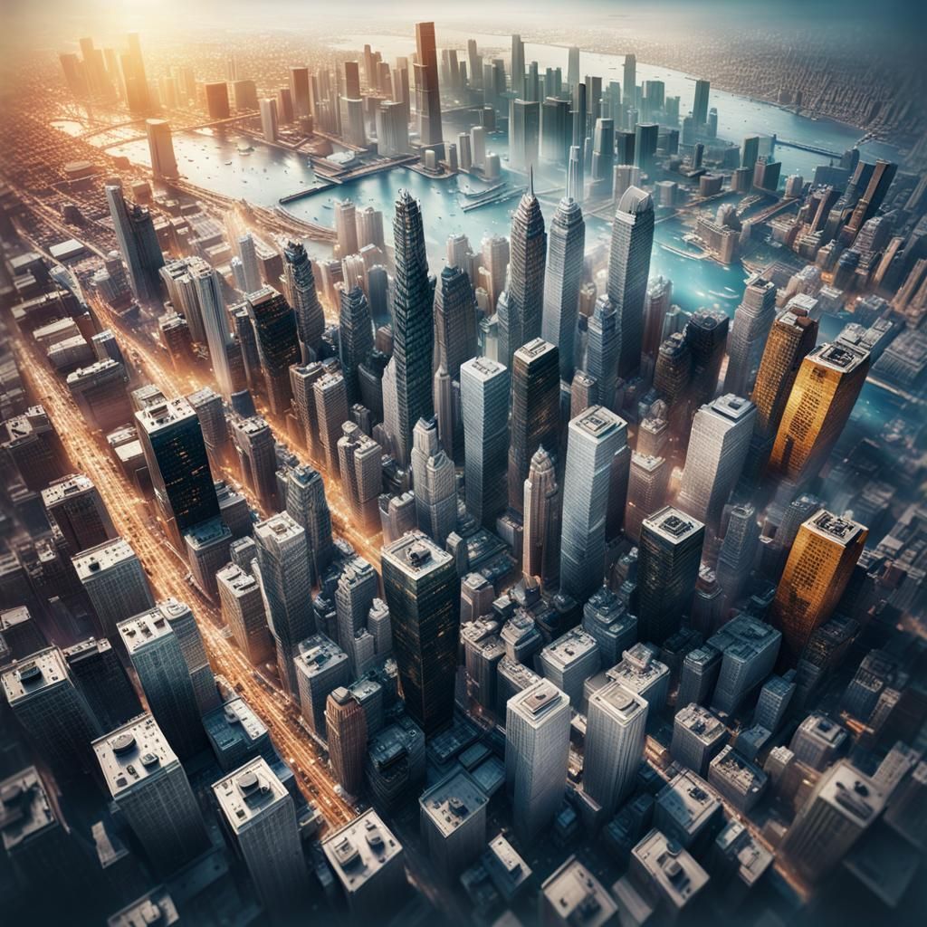 Hyperrealistic Silver Cityscape Under Heavenly Clouds