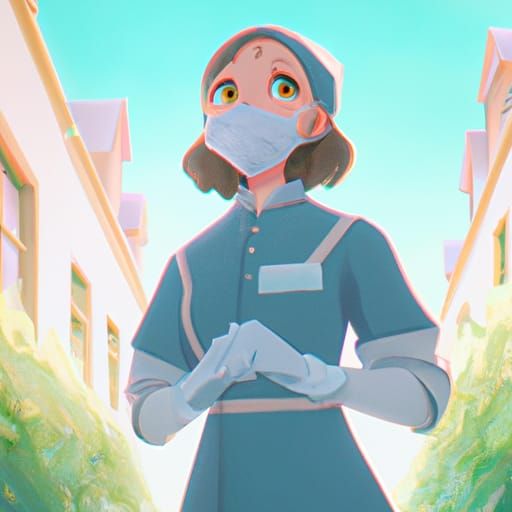 1940s Nurse Illustration in Studio Ghibli Style