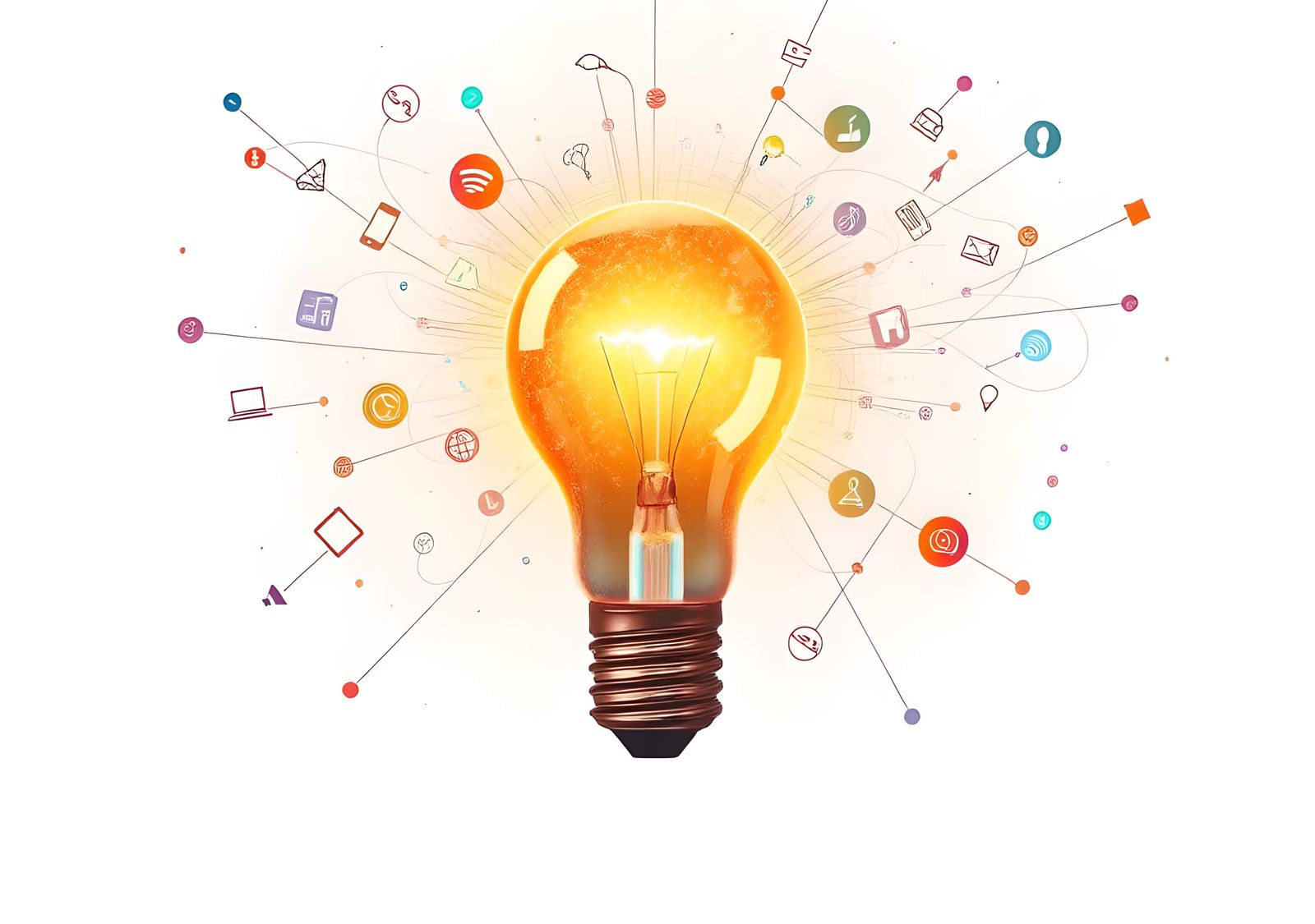 Idea Lightbulb with Technology Icons: Digital Art