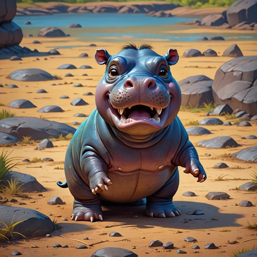 Angry Baby Hippo in Pixar 3D Style