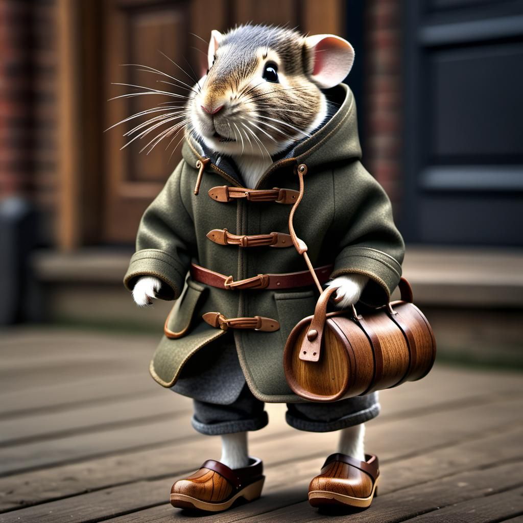 Rat in Duffle Coat: Hyperrealistic 64MP Image