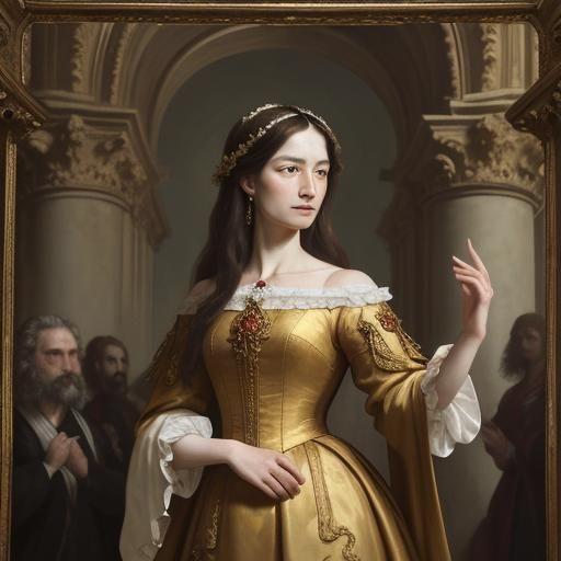 Baroque Woman in Lush Landscape