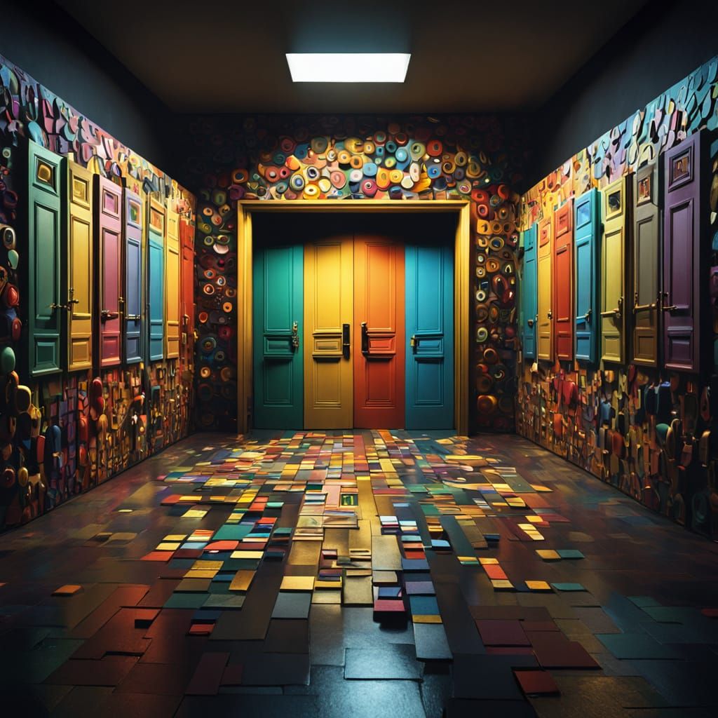 Surreal Wall of Doors in a Dreamlike Style