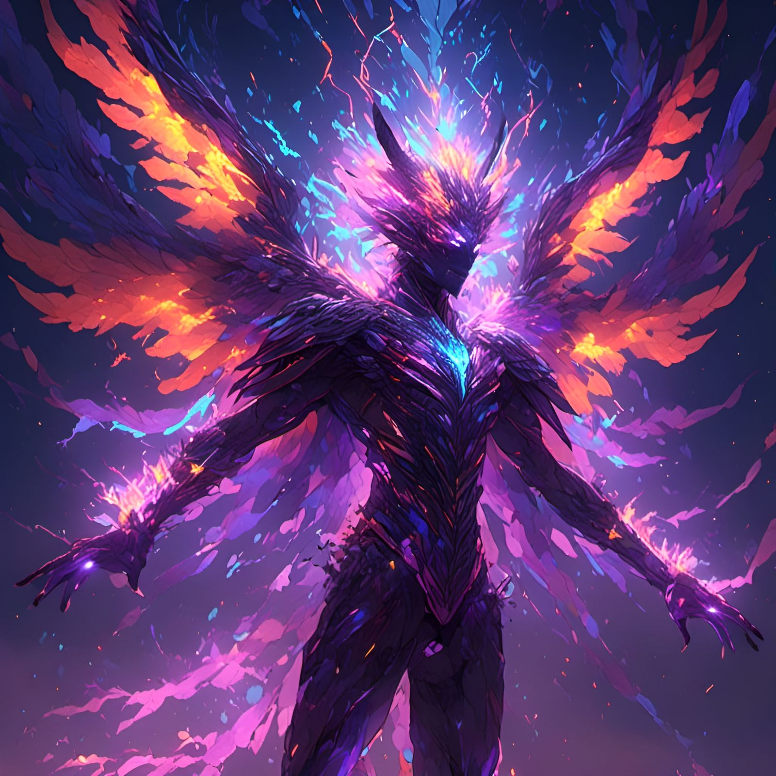 Winged Nebula Demon in Galaxy Electricity Suit