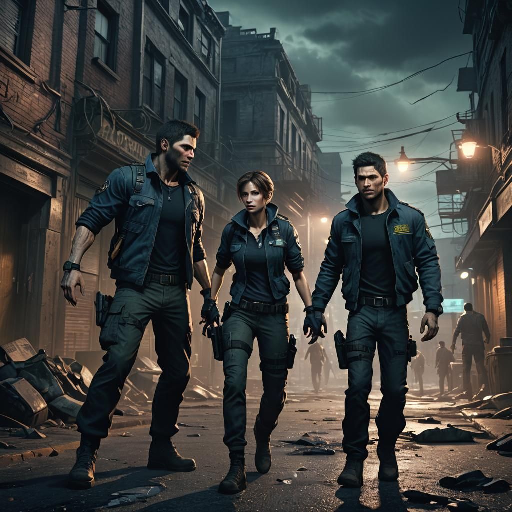 Zombies Fight: Redfield and Valentine in Dark Street