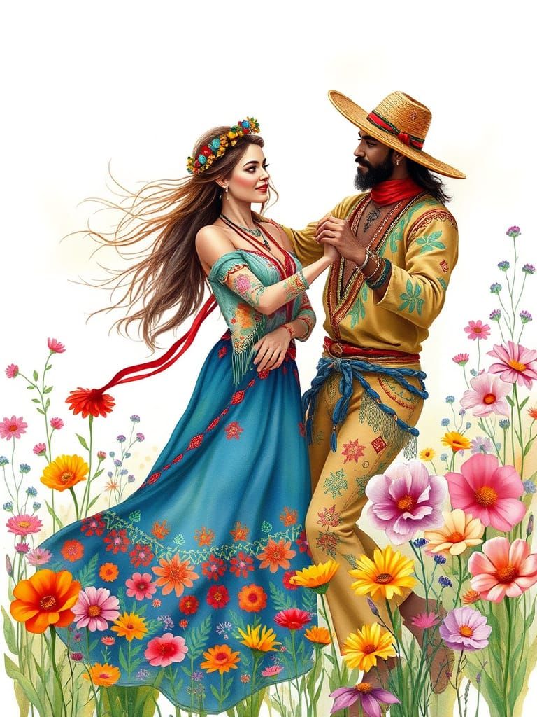 Romantic Boho Gypsy Dance in Vibrant Wildflower Meadow