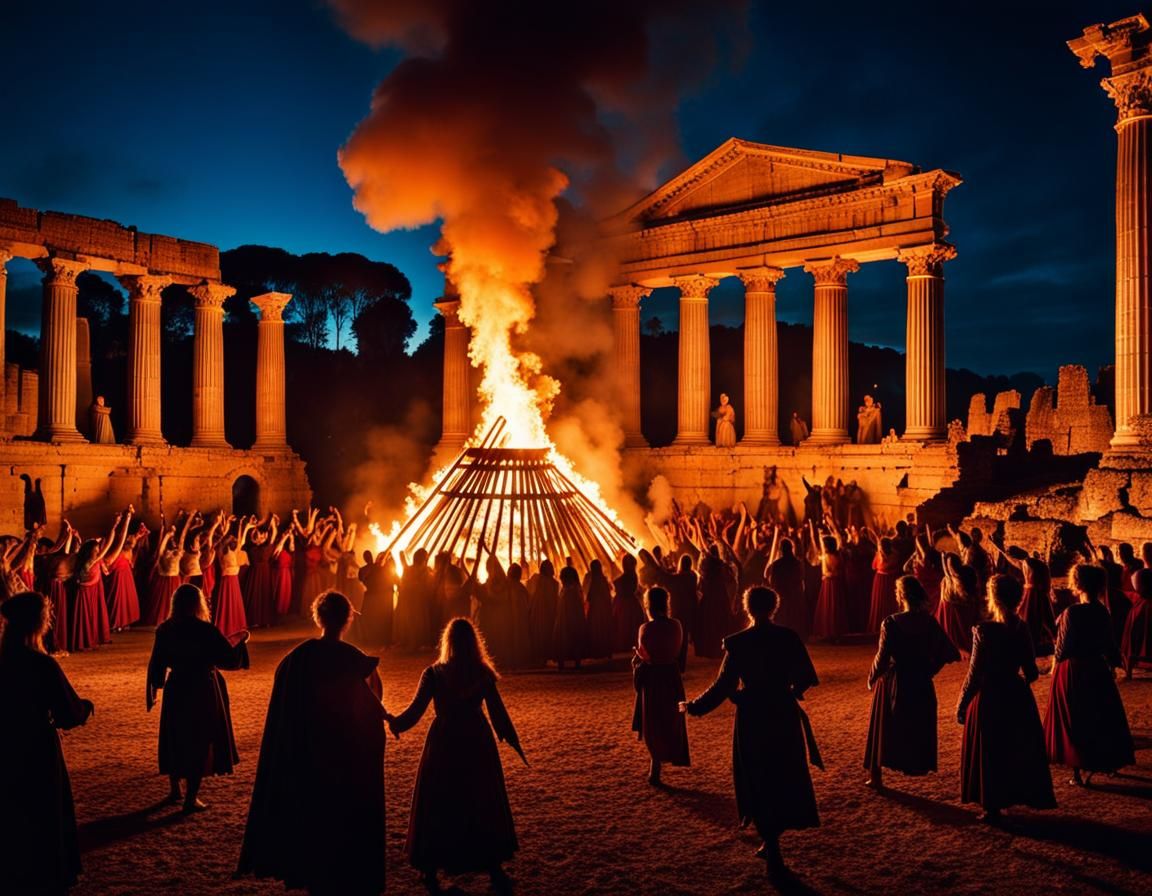 Medieval Dance at Roman Ruins Bonfire