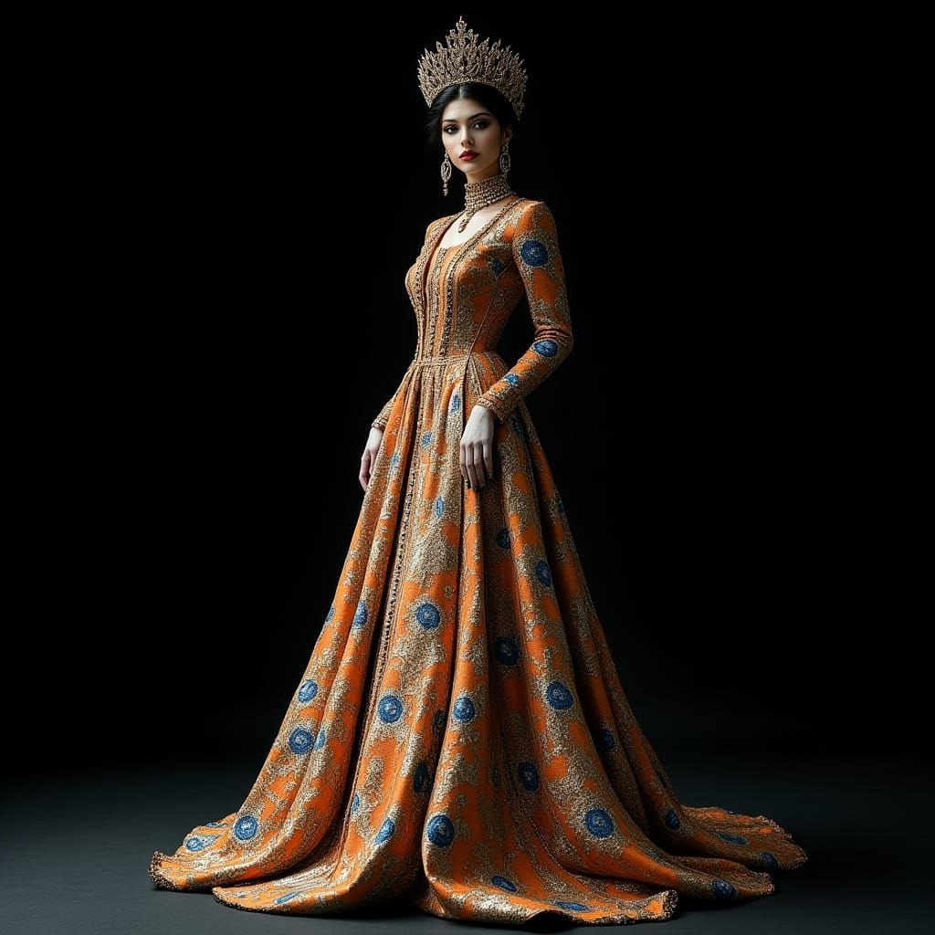 Regal Woman in Floral Gown: Fashion Portrait