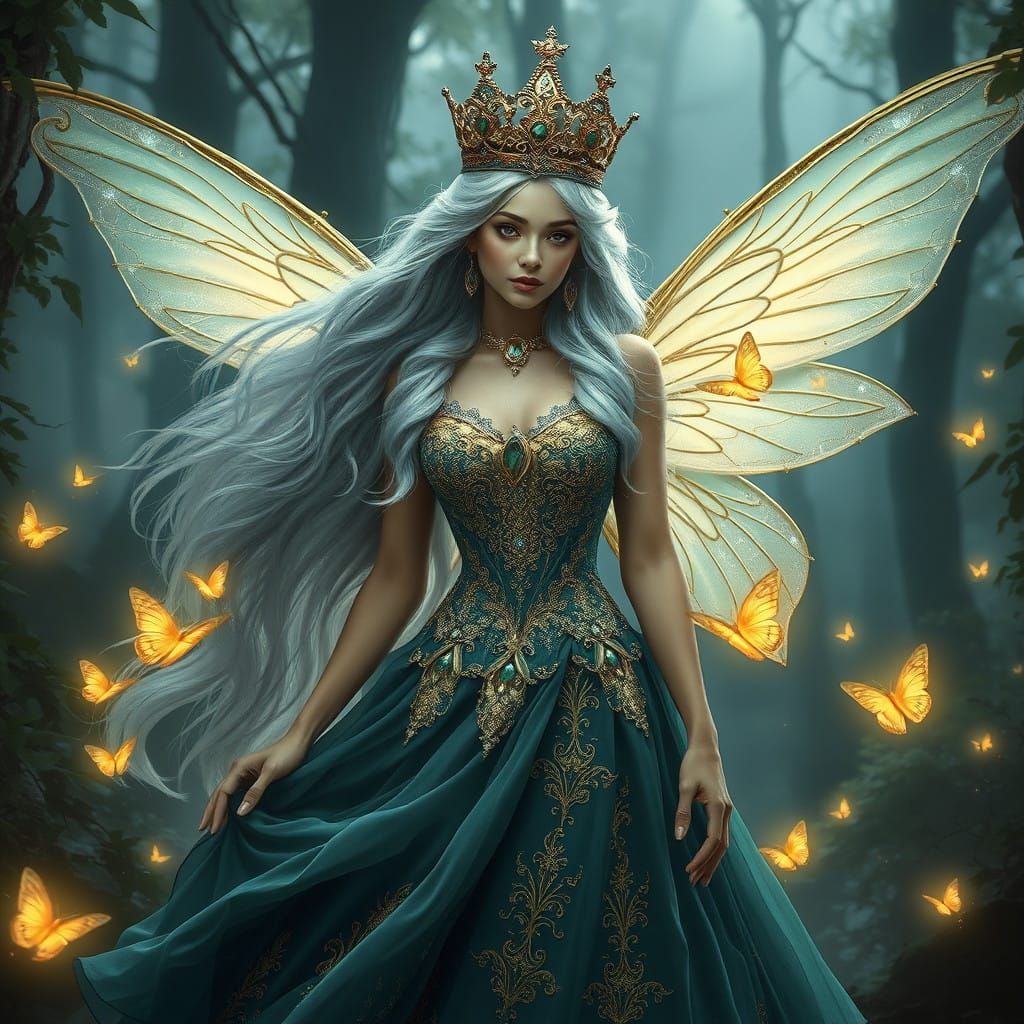 Majestic Fairy Queen in a Moonlit Forest
