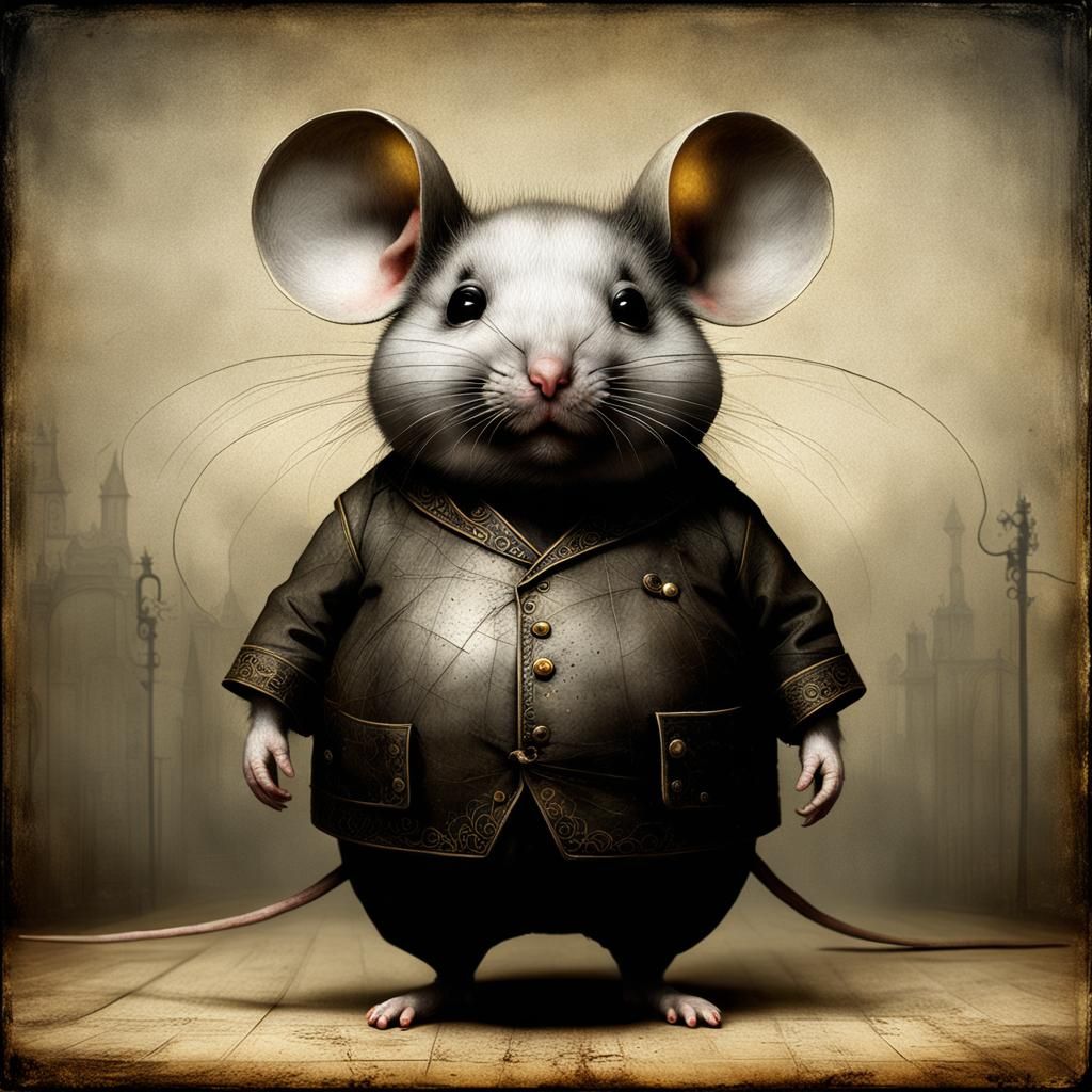 Surreal Cyborg Creature Portrait in Mixed Media Style