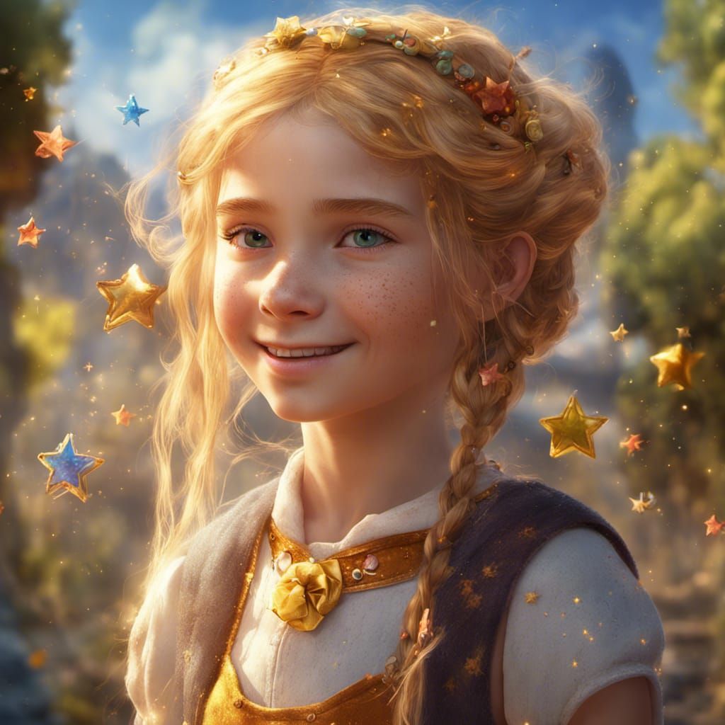 Golden-Haired Girl with Star Freckles: Fantasy Art