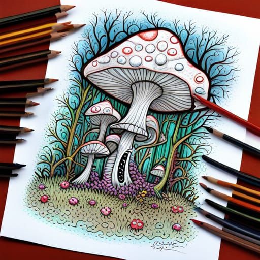 Psychedelic Forest Coloring Page by Dino Tomic