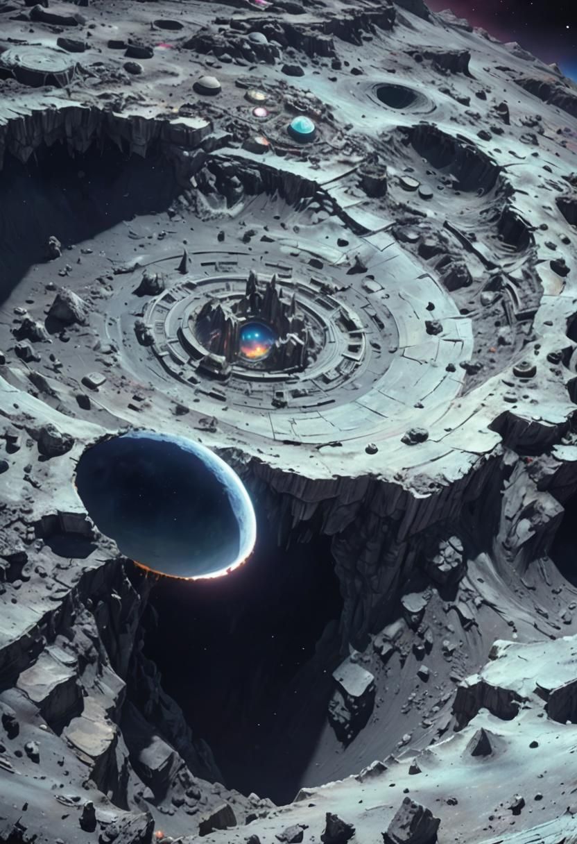 Alien Structure on Moon in Dark Fantasy Style