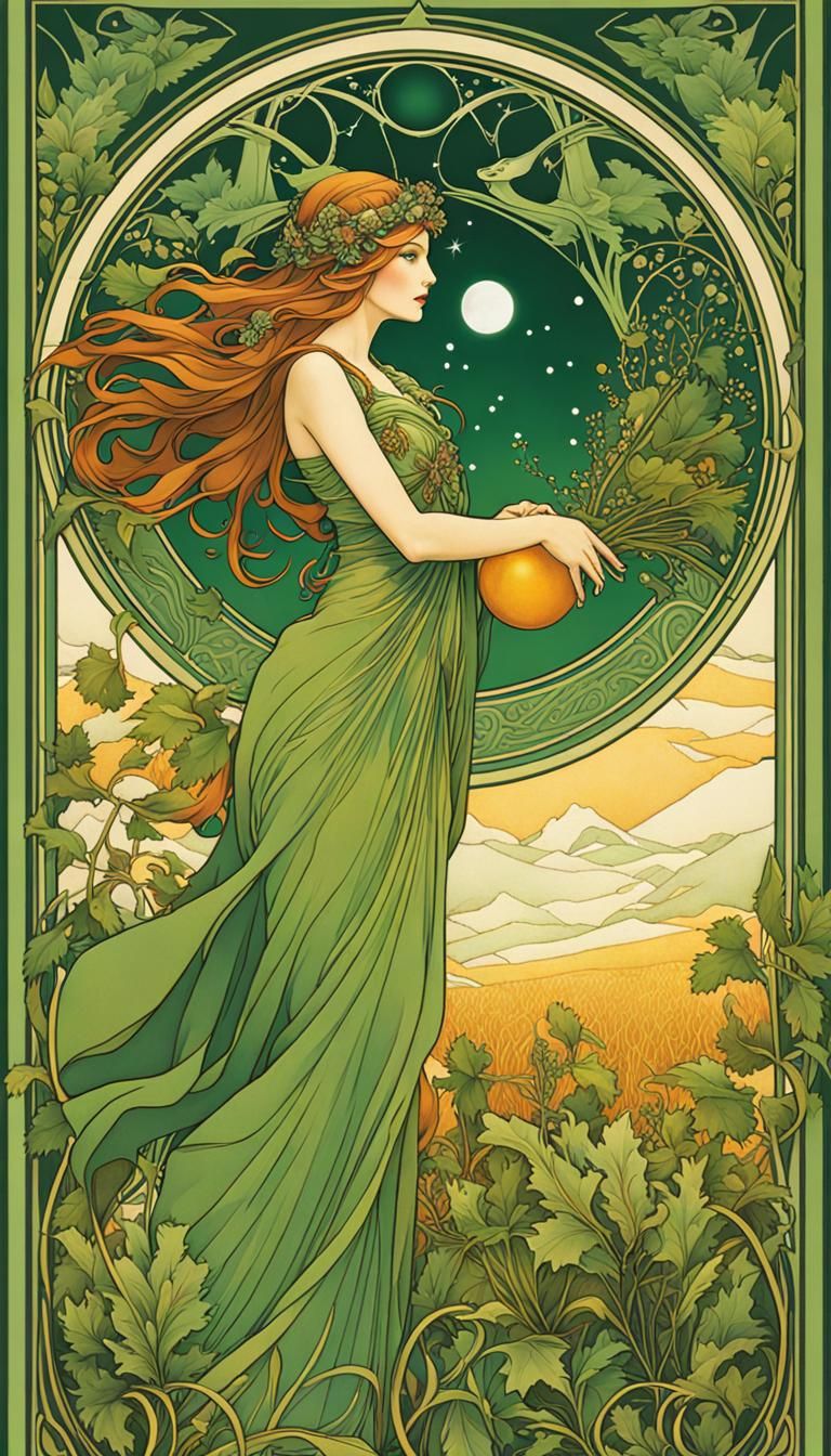 Art Nouveau Harvest Goddess in Winter Field