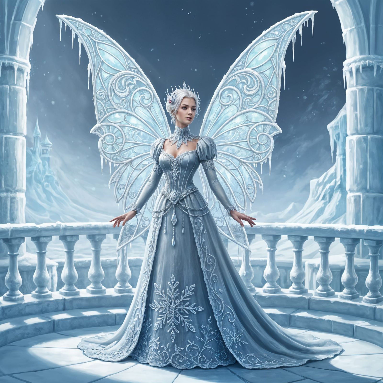 Regal Winter Fairy in Magnificent Ice Palace