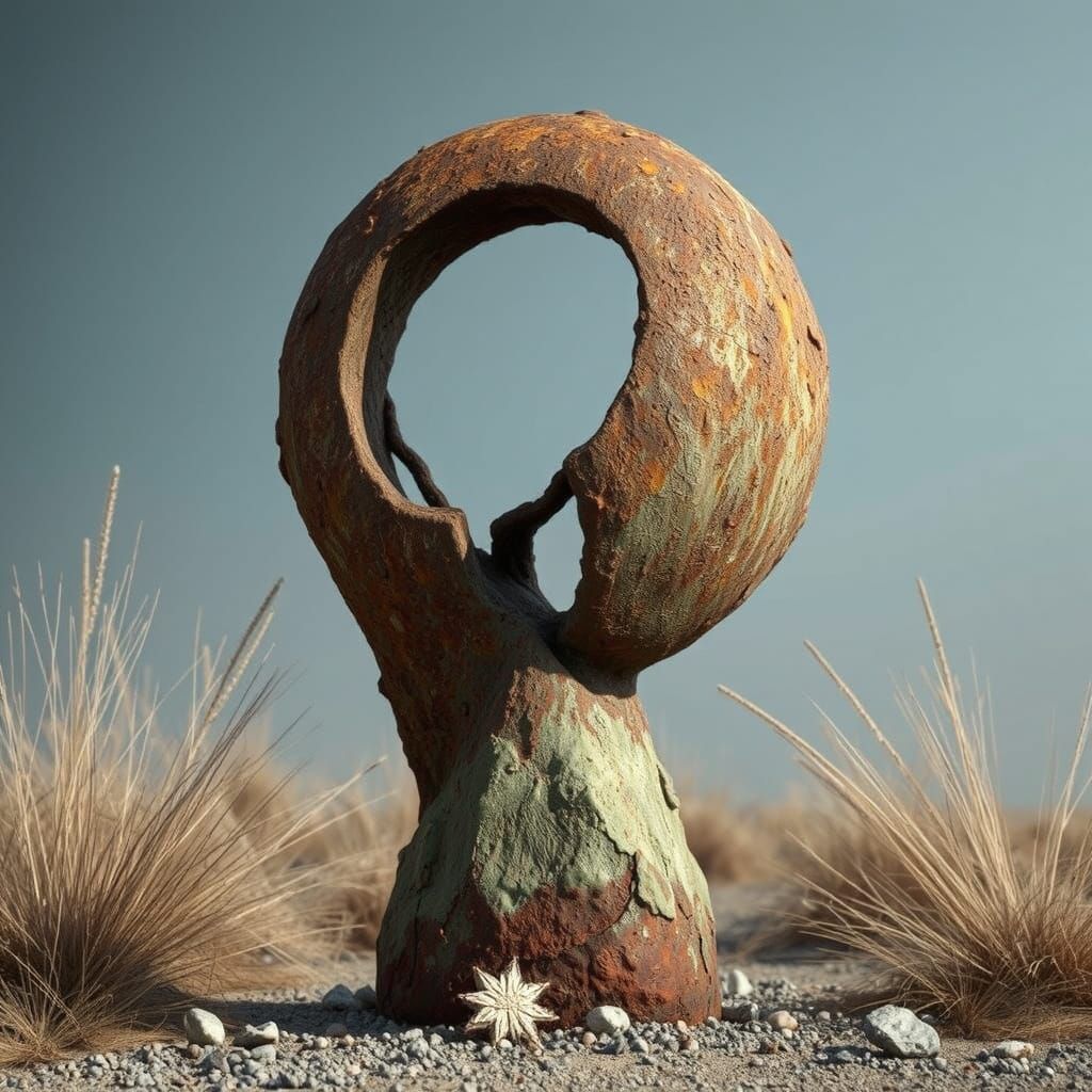 Surreal Rust and Stone Sculpture in Hyper Realistic 8K