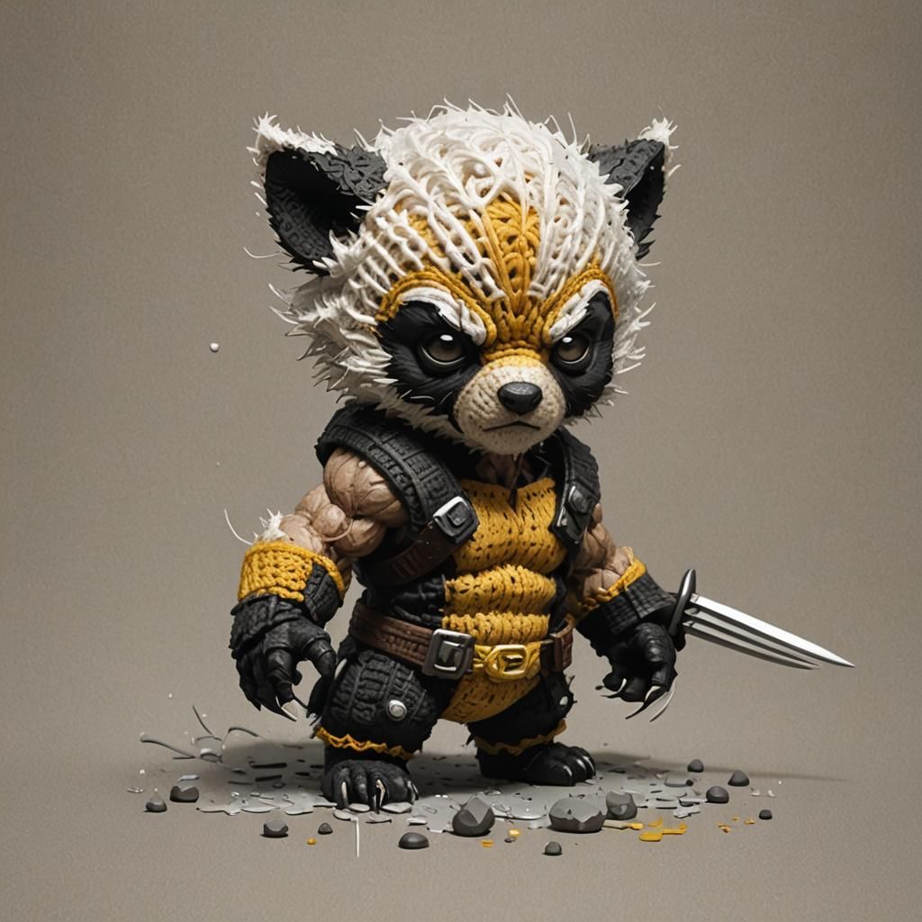 Cute Crochet Wolverine, Digital Art Style