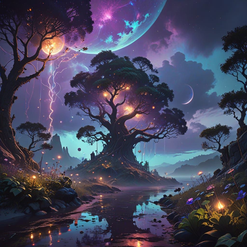 Ethereal Cosmos Swathed in Lush Ivy and Dreamy Fog