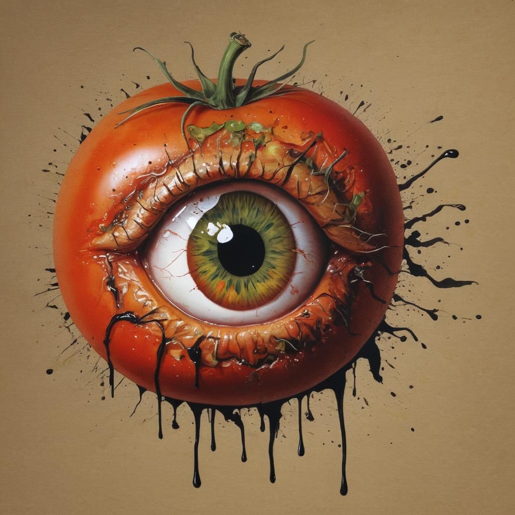 Scary Eye in Rotten Tomato Gouache Ink Print