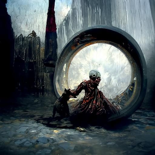 Horror Scene: Spinning Wheel in Doré Style