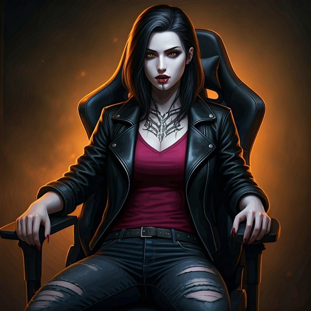 Gothic Vampire Gamer in Elegant, High-Fashion Attire