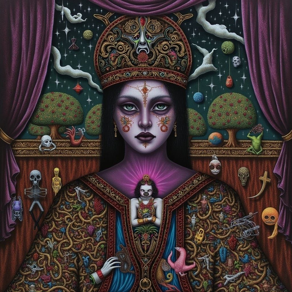 Mystic Woman in Psychedelic Surreal Illustration