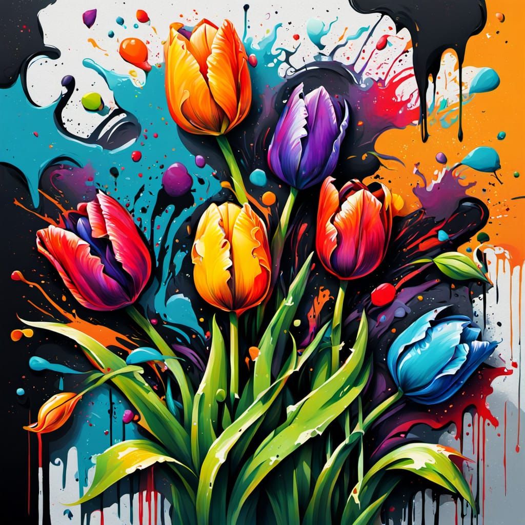 Vibrant Tulipan Day Celebration in Dynamic Graffiti Style
