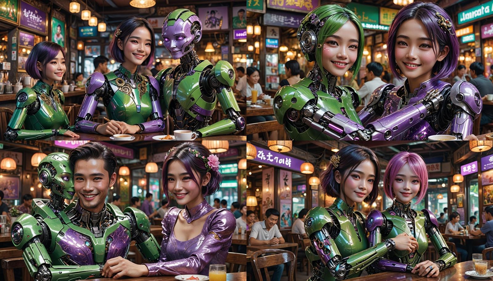 Thai Man Hugging Robot in Anime Style