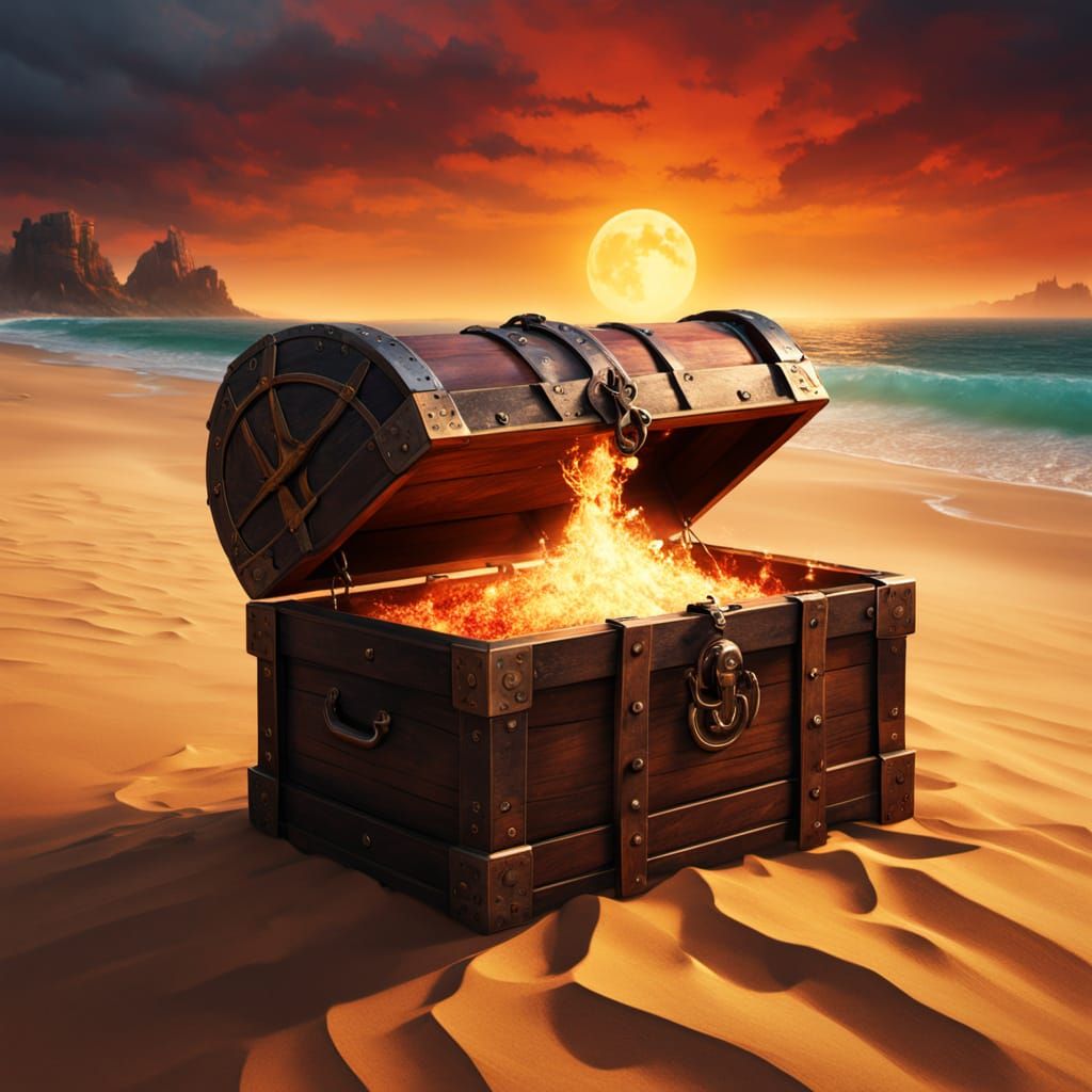 Pirate Treasure Chest on Golden Sand