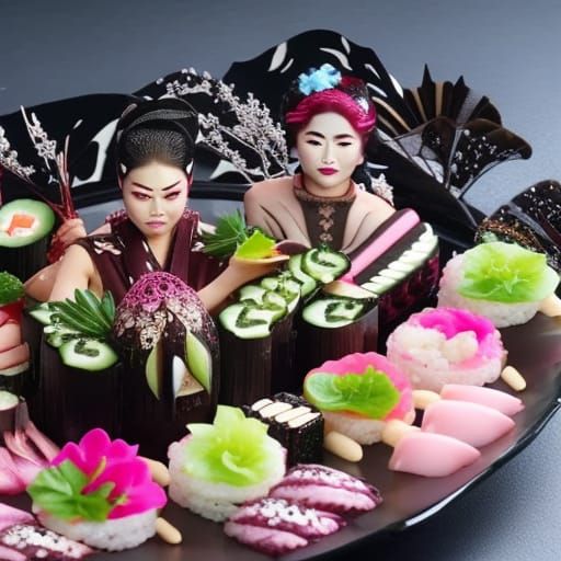 Detailed Nyotaimori Fusion Art in Japan