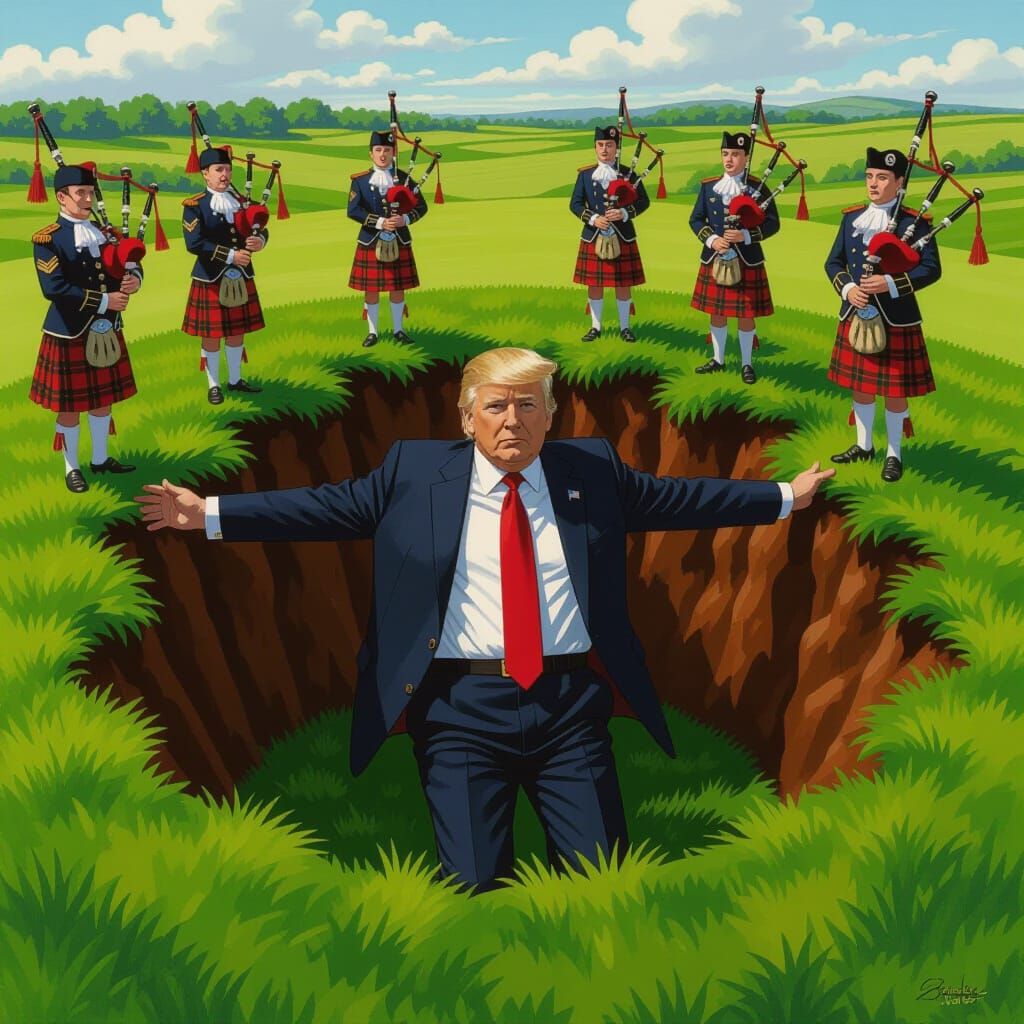 Trump's Scottish Golf Course Mishap: A Whimsical Scene